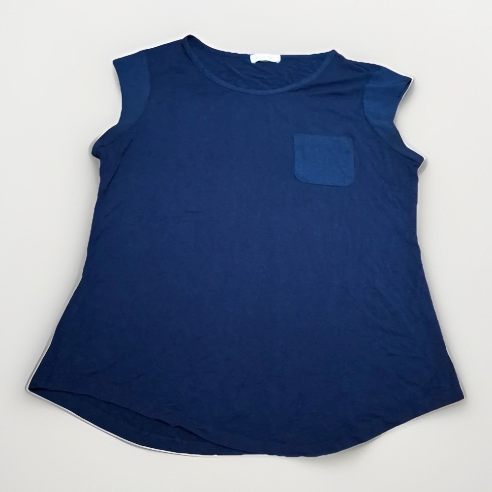 Calvin Klein Womens Navy Blue Cap Sleeve Knit Pocket Top